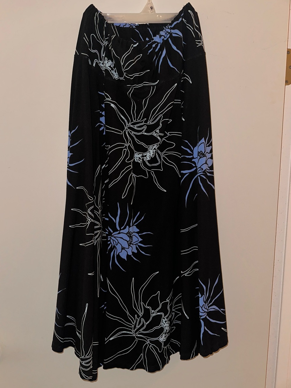Women's Black and Light Blue Hawaiian print midi skirt Wahine Toa Designs